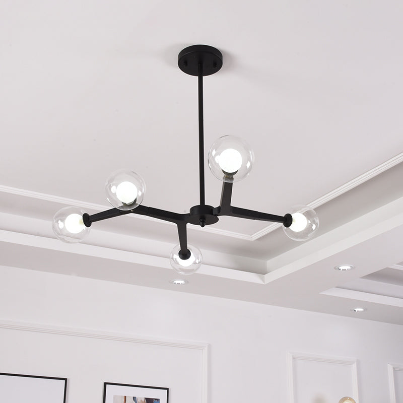 Glass Bubble Ceiling Chandelier 5/9 Light Simple Style Luminaire Lighting in Black/Gold 5 Black Clearhalo 'Ceiling Lights' 'Chandeliers' 'Modern Chandeliers' 'Modern' Lighting' 1886794