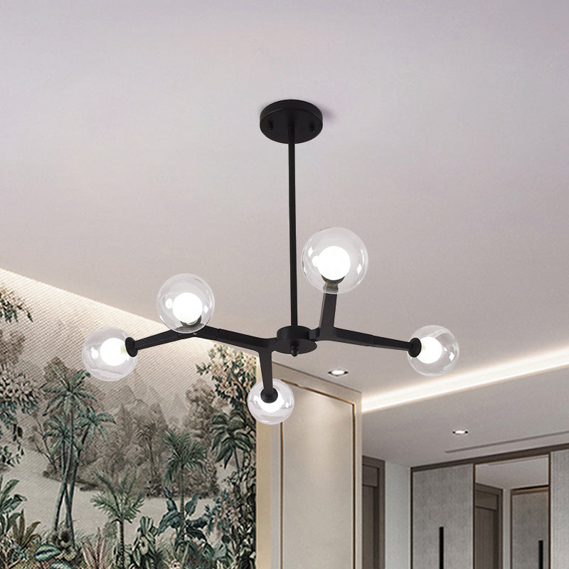 Glass Bubble Ceiling Chandelier 5/9 Light Simple Style Luminaire Lighting in Black/Gold Clearhalo 'Ceiling Lights' 'Chandeliers' 'Modern Chandeliers' 'Modern' Lighting' 1886795