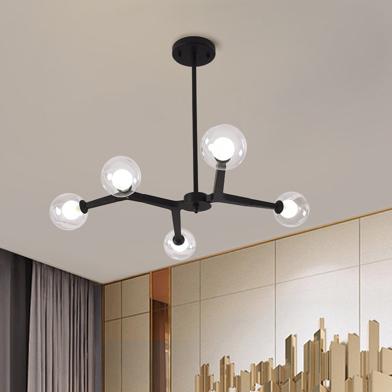 Glass Bubble Ceiling Chandelier 5/9 Light Simple Style Luminaire Lighting in Black/Gold Clearhalo 'Ceiling Lights' 'Chandeliers' 'Modern Chandeliers' 'Modern' Lighting' 1886796