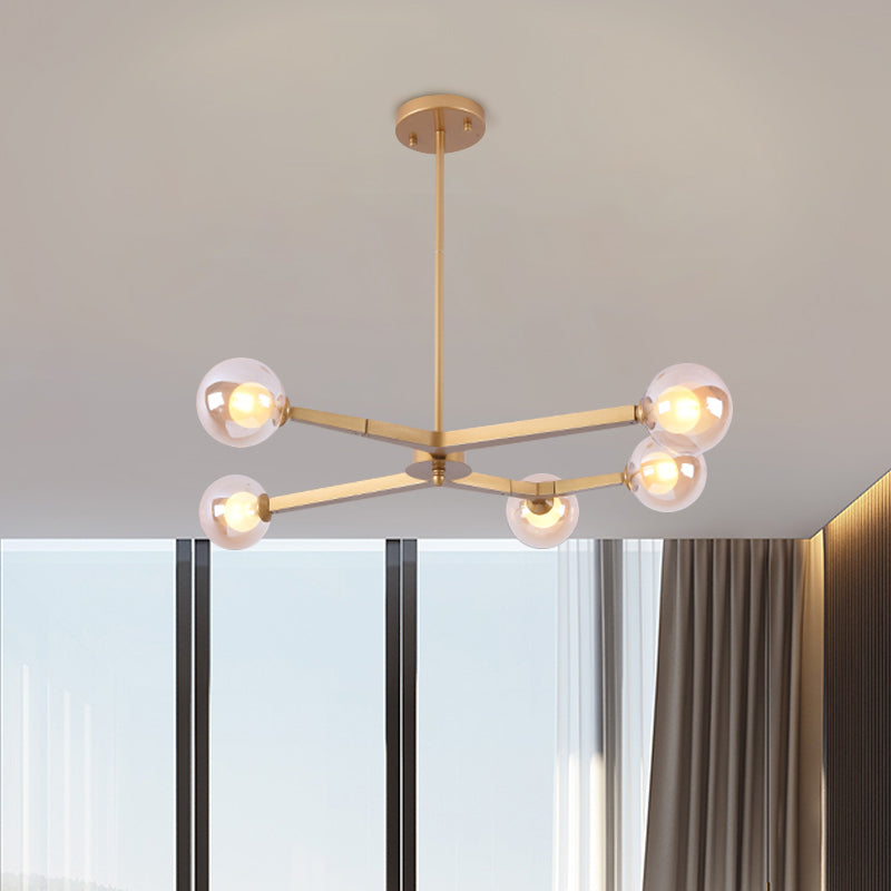 Glass Bubble Ceiling Chandelier 5/9 Light Simple Style Luminaire Lighting in Black/Gold 5 Gold Clearhalo 'Ceiling Lights' 'Chandeliers' 'Modern Chandeliers' 'Modern' Lighting' 1886799