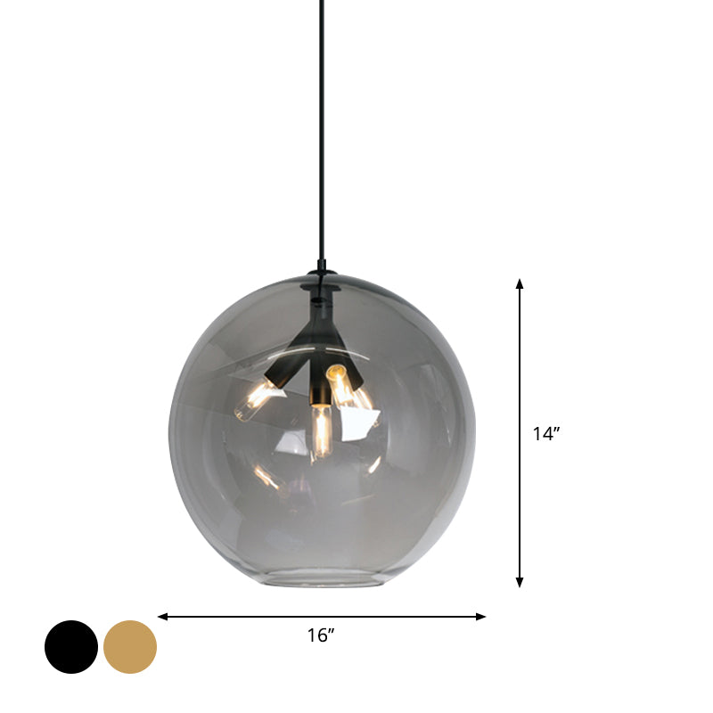 Black/Gold Finish Globe Hanging Pendant Triple Head Modern Clear Glass Mini Chandelier Clearhalo 'Ceiling Lights' 'Chandeliers' 'Glass shade' 'Glass' 'Modern Chandeliers' 'Modern' Lighting' 1886830