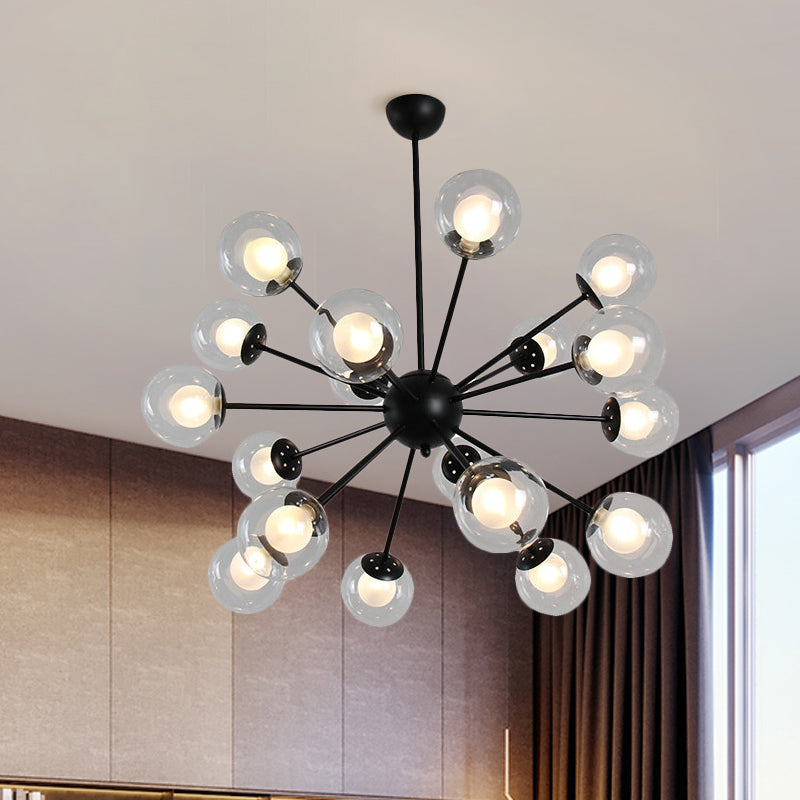 Black/Gold Sputnik Hanging Light Fixture 12/18-Head Modern Glass Shade Ceiling Lamp 18 Black Clearhalo 'Ceiling Lights' 'Chandeliers' 'Modern Chandeliers' 'Modern' Lighting' 1886853