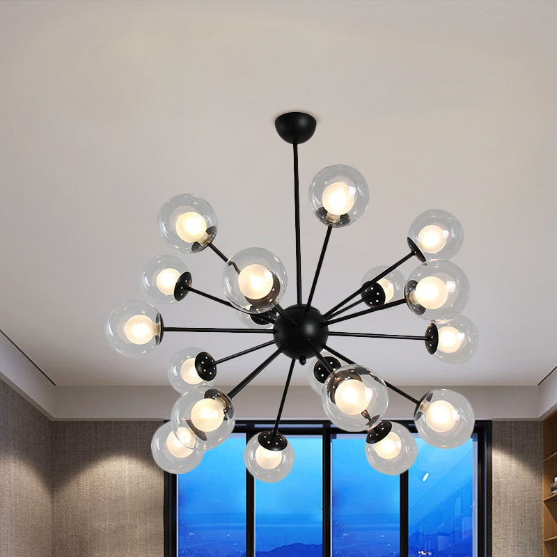 Black/Gold Sputnik Hanging Light Fixture 12/18-Head Modern Glass Shade Ceiling Lamp Clearhalo 'Ceiling Lights' 'Chandeliers' 'Modern Chandeliers' 'Modern' Lighting' 1886854