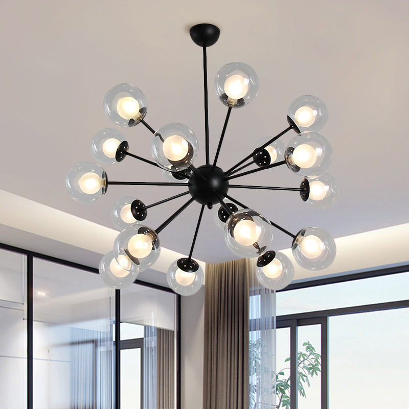 Black/Gold Sputnik Hanging Light Fixture 12/18-Head Modern Glass Shade Ceiling Lamp Clearhalo 'Ceiling Lights' 'Chandeliers' 'Modern Chandeliers' 'Modern' Lighting' 1886855