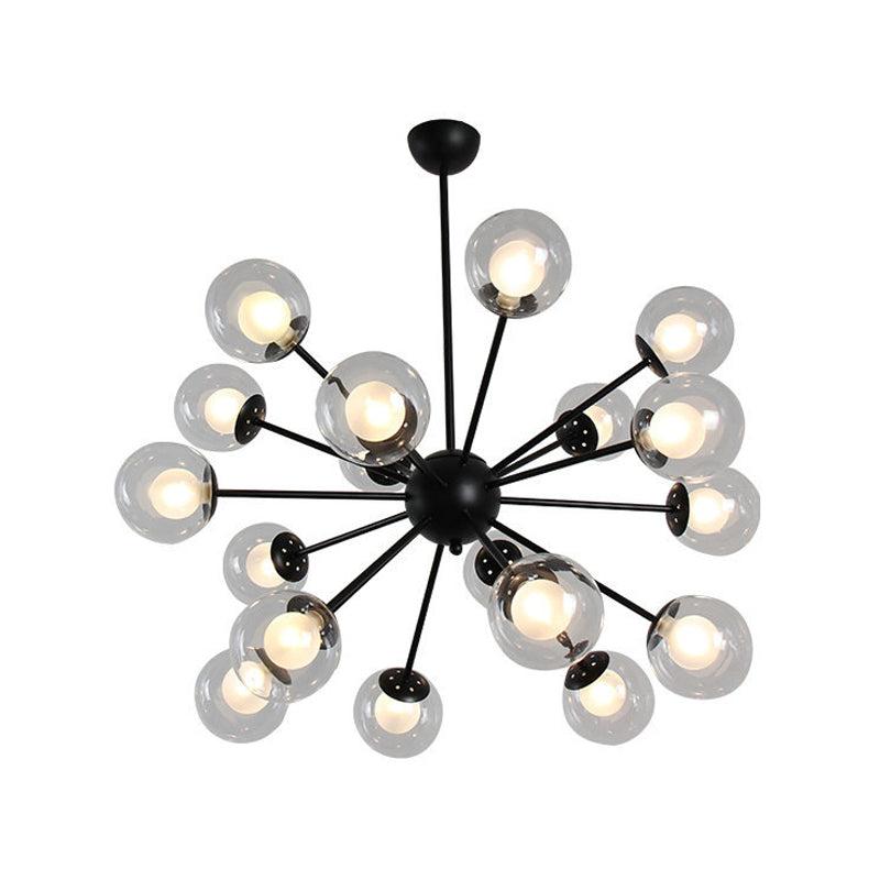 Black/Gold Sputnik Hanging Light Fixture 12/18-Head Modern Glass Shade Ceiling Lamp Clearhalo 'Ceiling Lights' 'Chandeliers' 'Modern Chandeliers' 'Modern' Lighting' 1886856