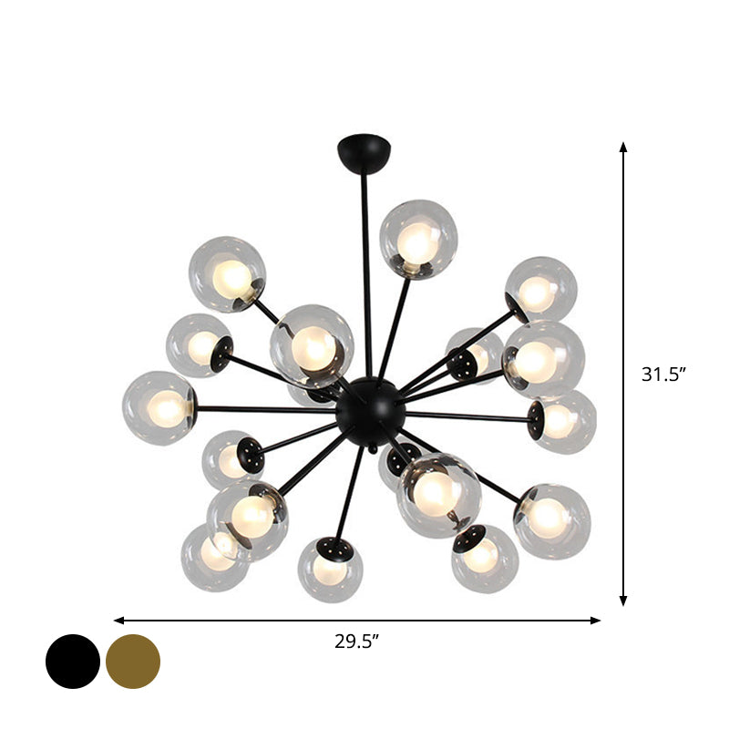 Black/Gold Sputnik Hanging Light Fixture 12/18-Head Modern Glass Shade Ceiling Lamp Clearhalo 'Ceiling Lights' 'Chandeliers' 'Modern Chandeliers' 'Modern' Lighting' 1886857