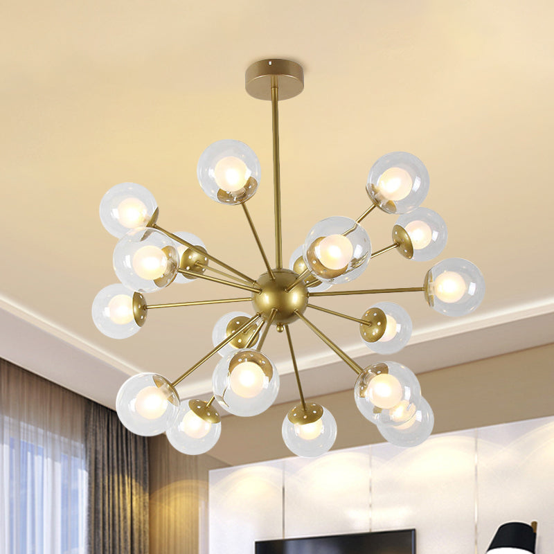 Black/Gold Sputnik Hanging Light Fixture 12/18-Head Modern Glass Shade Ceiling Lamp 18 Gold Clearhalo 'Ceiling Lights' 'Chandeliers' 'Modern Chandeliers' 'Modern' Lighting' 1886858