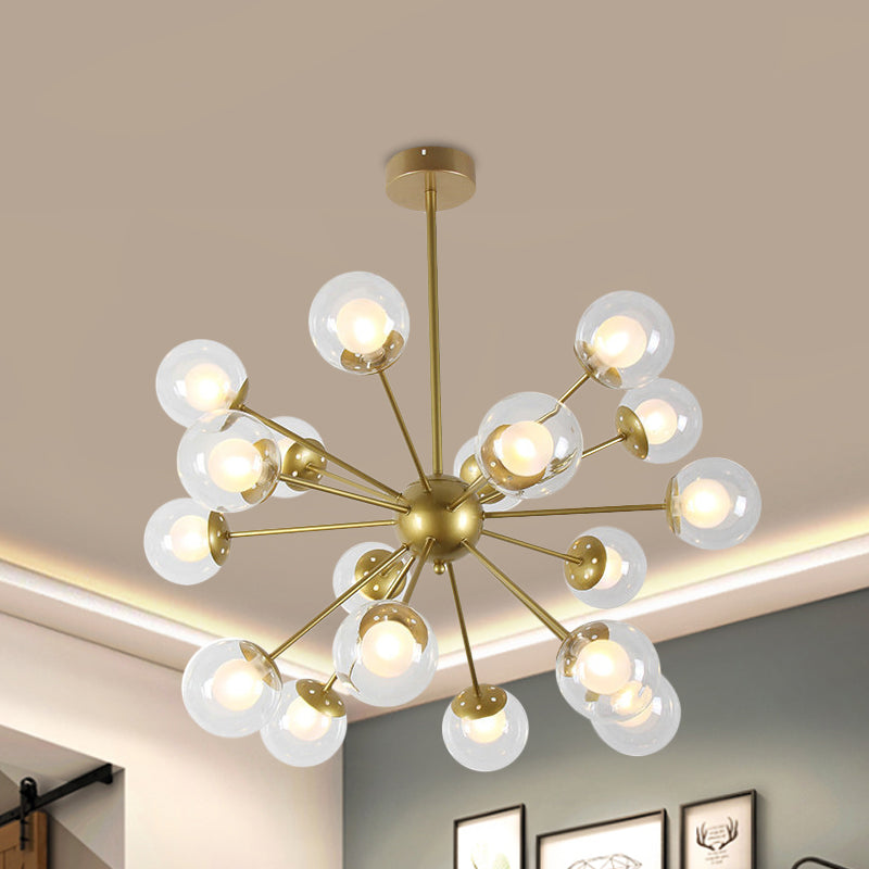 Black/Gold Sputnik Hanging Light Fixture 12/18-Head Modern Glass Shade Ceiling Lamp Clearhalo 'Ceiling Lights' 'Chandeliers' 'Modern Chandeliers' 'Modern' Lighting' 1886859