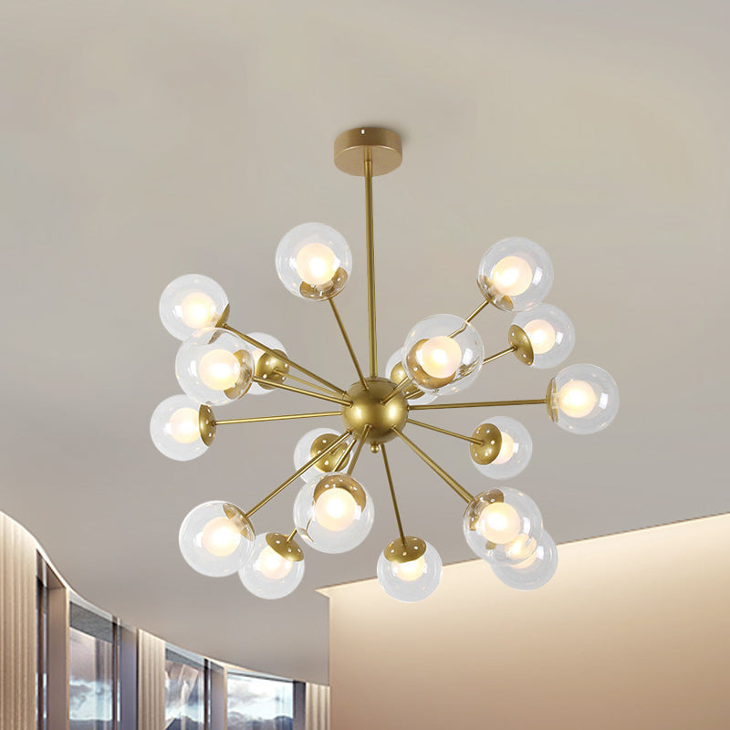 Black/Gold Sputnik Hanging Light Fixture 12/18-Head Modern Glass Shade Ceiling Lamp Clearhalo 'Ceiling Lights' 'Chandeliers' 'Modern Chandeliers' 'Modern' Lighting' 1886860