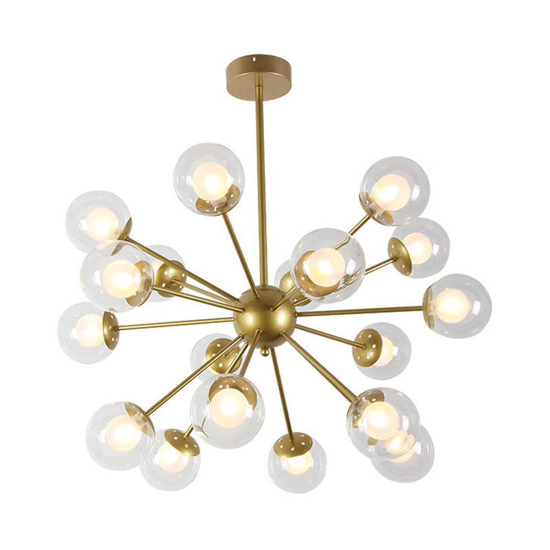 Black/Gold Sputnik Hanging Light Fixture 12/18-Head Modern Glass Shade Ceiling Lamp Clearhalo 'Ceiling Lights' 'Chandeliers' 'Modern Chandeliers' 'Modern' Lighting' 1886861