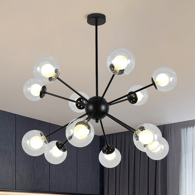 Black/Gold Sputnik Hanging Light Fixture 12/18-Head Modern Glass Shade Ceiling Lamp 12 Black Clearhalo 'Ceiling Lights' 'Chandeliers' 'Modern Chandeliers' 'Modern' Lighting' 1886862