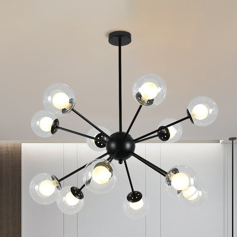 Black/Gold Sputnik Hanging Light Fixture 12/18-Head Modern Glass Shade Ceiling Lamp Clearhalo 'Ceiling Lights' 'Chandeliers' 'Modern Chandeliers' 'Modern' Lighting' 1886863