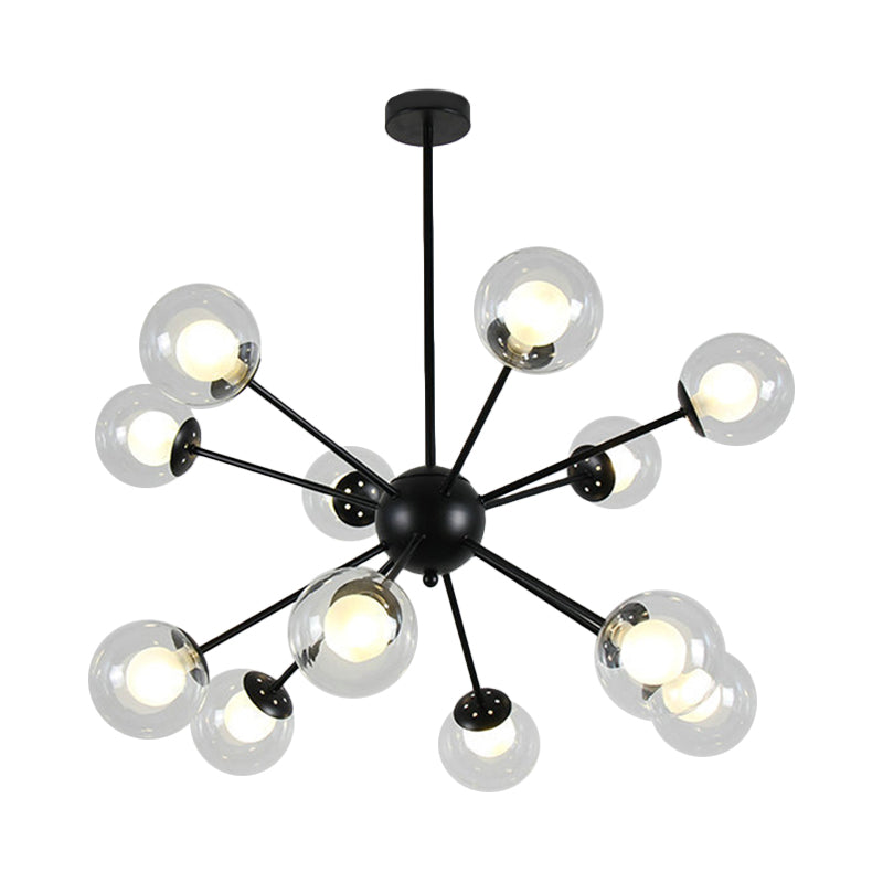 Black/Gold Sputnik Hanging Light Fixture 12/18-Head Modern Glass Shade Ceiling Lamp Clearhalo 'Ceiling Lights' 'Chandeliers' 'Modern Chandeliers' 'Modern' Lighting' 1886865