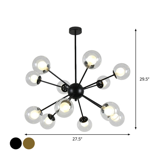 Black/Gold Sputnik Hanging Light Fixture 12/18-Head Modern Glass Shade Ceiling Lamp Clearhalo 'Ceiling Lights' 'Chandeliers' 'Modern Chandeliers' 'Modern' Lighting' 1886866