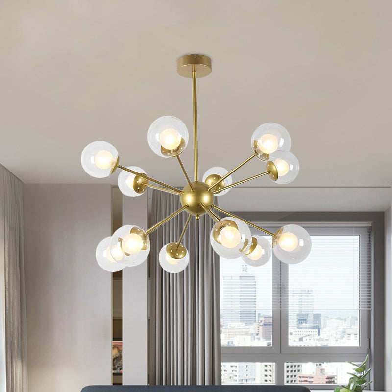 Black/Gold Sputnik Hanging Light Fixture 12/18-Head Modern Glass Shade Ceiling Lamp 12 Gold Clearhalo 'Ceiling Lights' 'Chandeliers' 'Modern Chandeliers' 'Modern' Lighting' 1886867