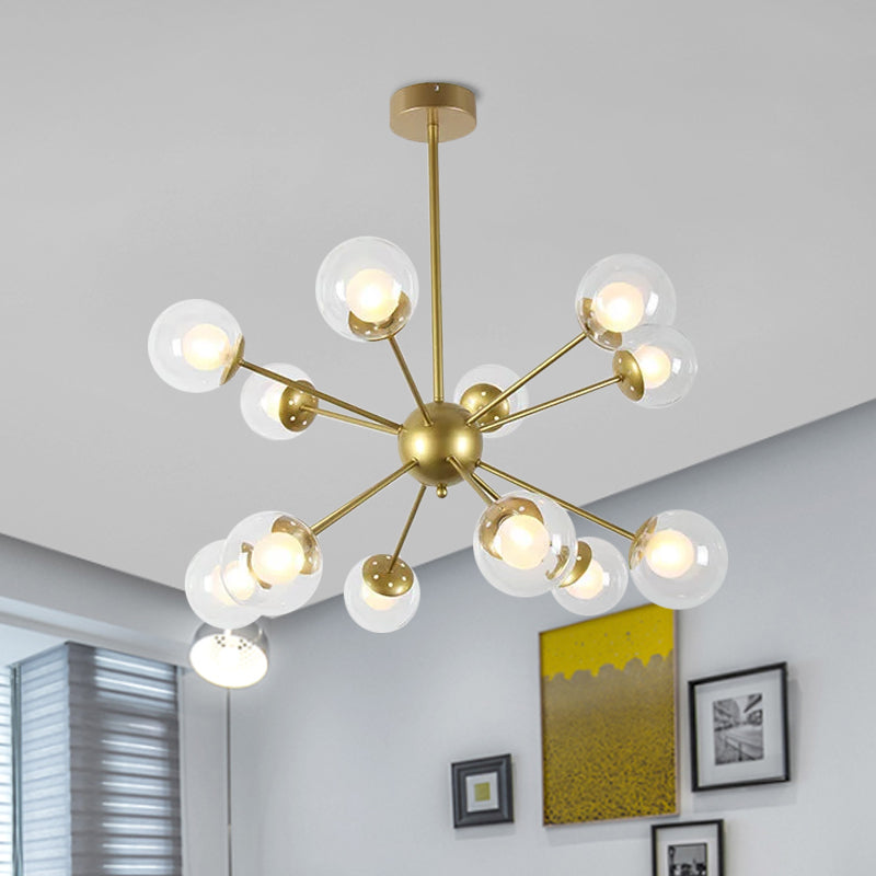 Black/Gold Sputnik Hanging Light Fixture 12/18-Head Modern Glass Shade Ceiling Lamp Clearhalo 'Ceiling Lights' 'Chandeliers' 'Modern Chandeliers' 'Modern' Lighting' 1886868