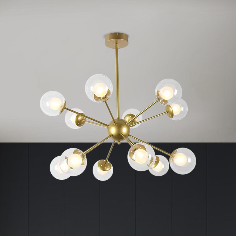 Black/Gold Sputnik Hanging Light Fixture 12/18-Head Modern Glass Shade Ceiling Lamp Clearhalo 'Ceiling Lights' 'Chandeliers' 'Modern Chandeliers' 'Modern' Lighting' 1886869