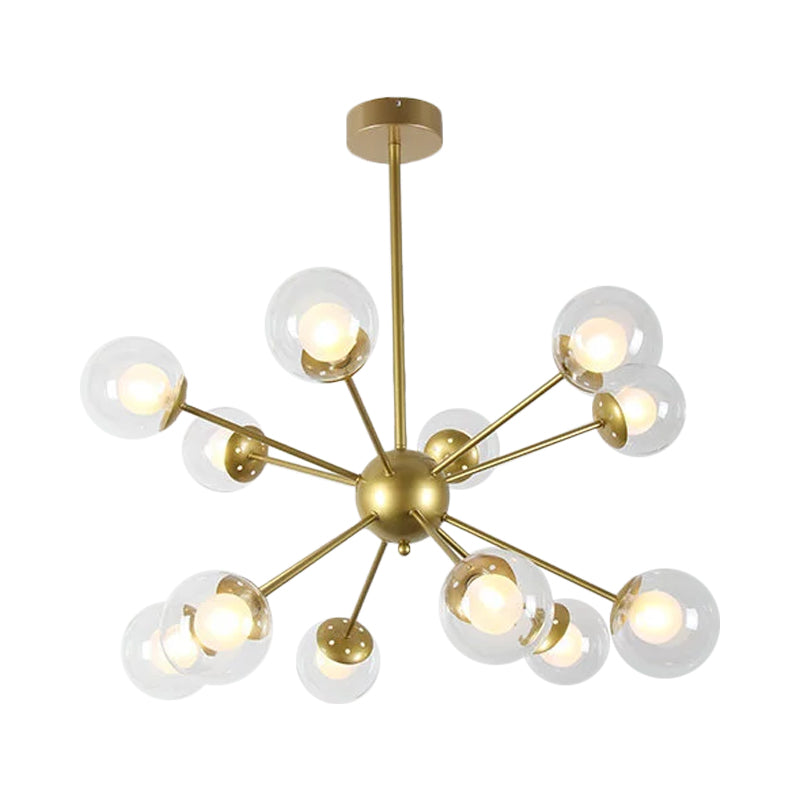 Black/Gold Sputnik Hanging Light Fixture 12/18-Head Modern Glass Shade Ceiling Lamp Clearhalo 'Ceiling Lights' 'Chandeliers' 'Modern Chandeliers' 'Modern' Lighting' 1886870