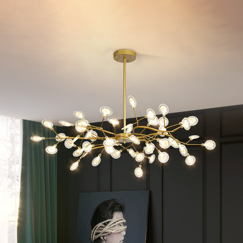 Post Modern Gold Finish Chandelier with Branch Arm Multi-Light Metal Ceiling Pendant 54 Gold Clearhalo 'Ceiling Lights' 'Chandeliers' 'Modern Chandeliers' 'Modern' Lighting' 1886886