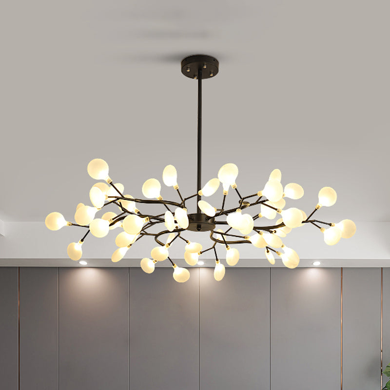 Frosted Shade Black Branch Chandelier Multi-Light Modern Metallic Suspended Light for Restaurant 54 Black Clearhalo 'Ceiling Lights' 'Chandeliers' 'Modern Chandeliers' 'Modern' Lighting' 1886901