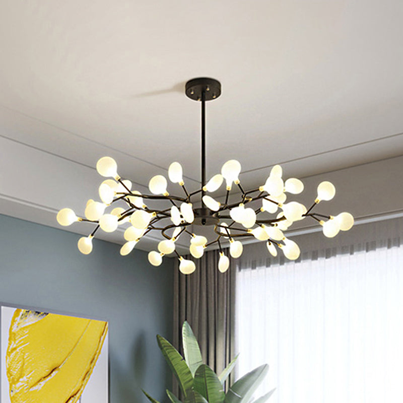 Frosted Shade Black Branch Chandelier Multi-Light Modern Metallic Suspended Light for Restaurant Clearhalo 'Ceiling Lights' 'Chandeliers' 'Modern Chandeliers' 'Modern' Lighting' 1886902