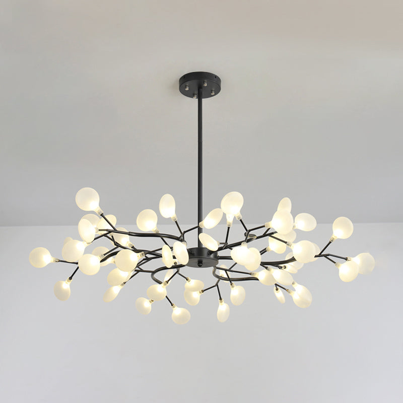 Frosted Shade Black Branch Chandelier Multi-Light Modern Metallic Suspended Light for Restaurant Clearhalo 'Ceiling Lights' 'Chandeliers' 'Modern Chandeliers' 'Modern' Lighting' 1886903