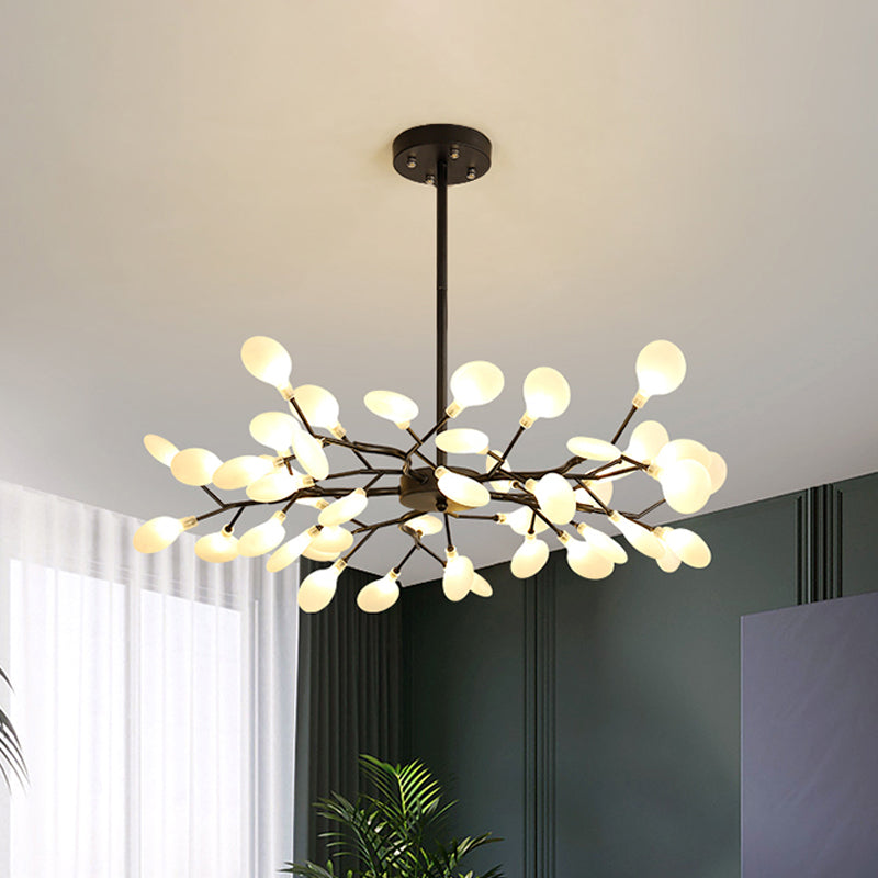 Frosted Shade Black Branch Chandelier Multi-Light Modern Metallic Suspended Light for Restaurant 45 Black Clearhalo 'Ceiling Lights' 'Chandeliers' 'Modern Chandeliers' 'Modern' Lighting' 1886906