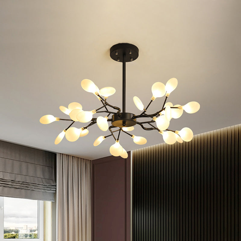 Frosted Shade Black Branch Chandelier Multi-Light Modern Metallic Suspended Light for Restaurant Clearhalo 'Ceiling Lights' 'Chandeliers' 'Modern Chandeliers' 'Modern' Lighting' 1886912