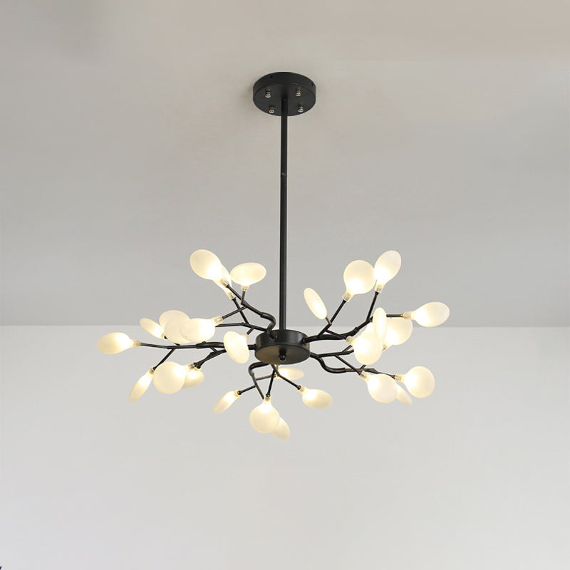 Frosted Shade Black Branch Chandelier Multi-Light Modern Metallic Suspended Light for Restaurant Clearhalo 'Ceiling Lights' 'Chandeliers' 'Modern Chandeliers' 'Modern' Lighting' 1886913