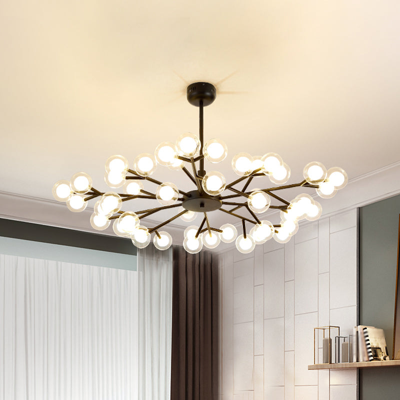 Black Branching Chandelier Pendant Light Modern Nordic Style 25/30/45 Lights Metal Hanging Light with Clear Glass Ball Shade 45 Black Clearhalo 'Ceiling Lights' 'Chandeliers' 'Modern Chandeliers' 'Modern' Lighting' 1886916