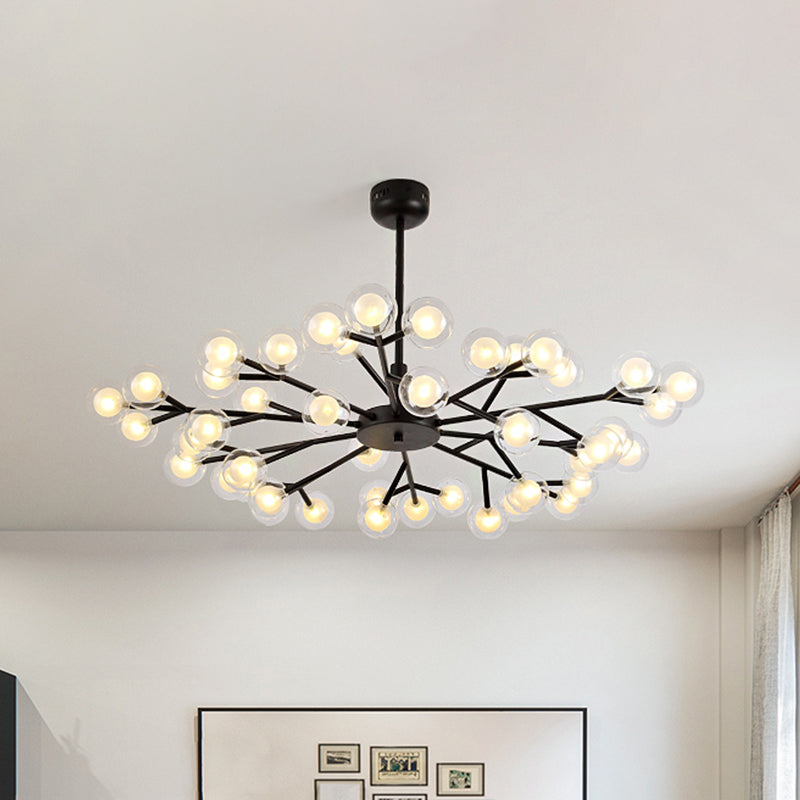 Black Branching Chandelier Pendant Light Modern Nordic Style 25/30/45 Lights Metal Hanging Light with Clear Glass Ball Shade Clearhalo 'Ceiling Lights' 'Chandeliers' 'Modern Chandeliers' 'Modern' Lighting' 1886917