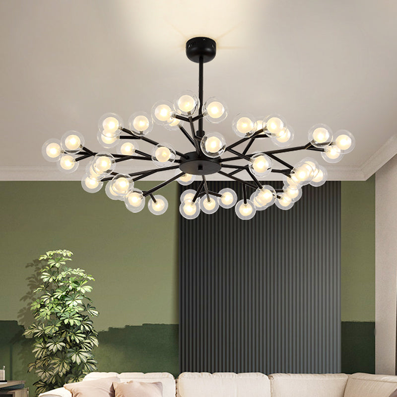 Black Branching Chandelier Pendant Light Modern Nordic Style 25/30/45 Lights Metal Hanging Light with Clear Glass Ball Shade Clearhalo 'Ceiling Lights' 'Chandeliers' 'Modern Chandeliers' 'Modern' Lighting' 1886918