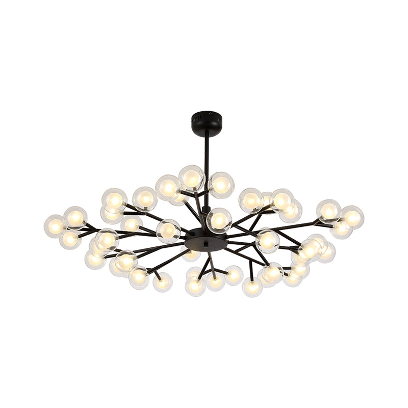 Black Branching Chandelier Pendant Light Modern Nordic Style 25/30/45 Lights Metal Hanging Light with Clear Glass Ball Shade Clearhalo 'Ceiling Lights' 'Chandeliers' 'Modern Chandeliers' 'Modern' Lighting' 1886919