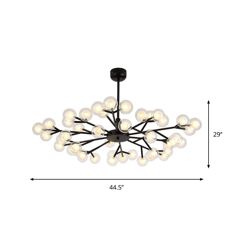 Black Branching Chandelier Pendant Light Modern Nordic Style 25/30/45 Lights Metal Hanging Light with Clear Glass Ball Shade Clearhalo 'Ceiling Lights' 'Chandeliers' 'Modern Chandeliers' 'Modern' Lighting' 1886920