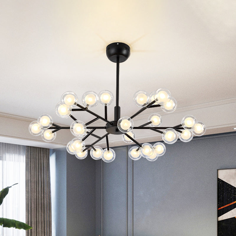 Black Branching Chandelier Pendant Light Modern Nordic Style 25/30/45 Lights Metal Hanging Light with Clear Glass Ball Shade 30 Black Clearhalo 'Ceiling Lights' 'Chandeliers' 'Modern Chandeliers' 'Modern' Lighting' 1886921