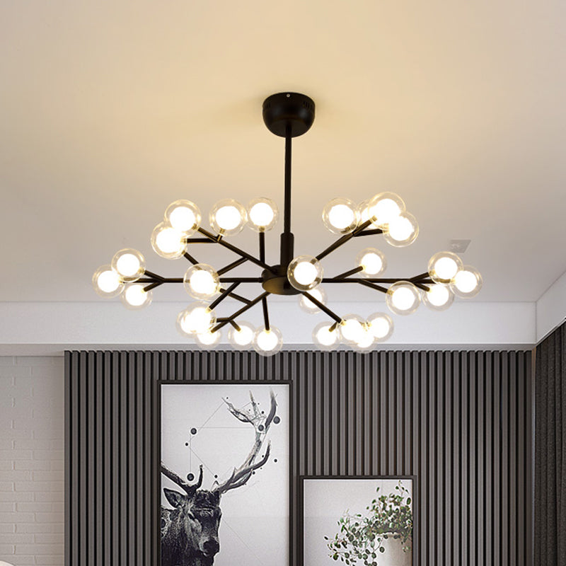 Black Branching Chandelier Pendant Light Modern Nordic Style 25/30/45 Lights Metal Hanging Light with Clear Glass Ball Shade Clearhalo 'Ceiling Lights' 'Chandeliers' 'Modern Chandeliers' 'Modern' Lighting' 1886922