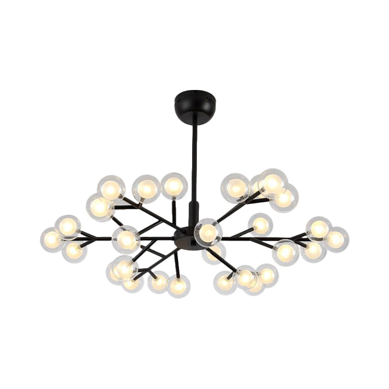 Black Branching Chandelier Pendant Light Modern Nordic Style 25/30/45 Lights Metal Hanging Light with Clear Glass Ball Shade Clearhalo 'Ceiling Lights' 'Chandeliers' 'Modern Chandeliers' 'Modern' Lighting' 1886924