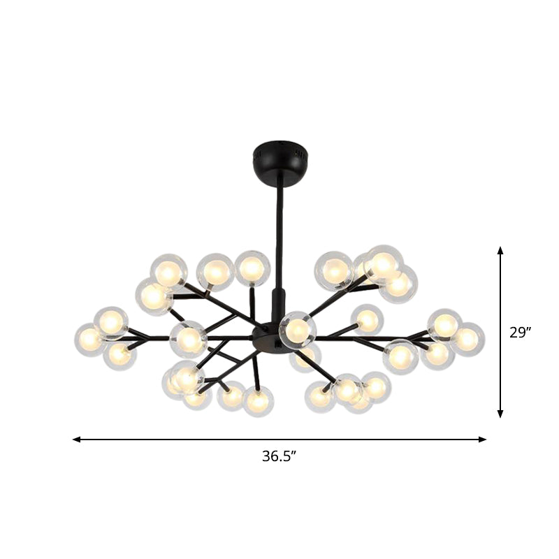 Black Branching Chandelier Pendant Light Modern Nordic Style 25/30/45 Lights Metal Hanging Light with Clear Glass Ball Shade Clearhalo 'Ceiling Lights' 'Chandeliers' 'Modern Chandeliers' 'Modern' Lighting' 1886925