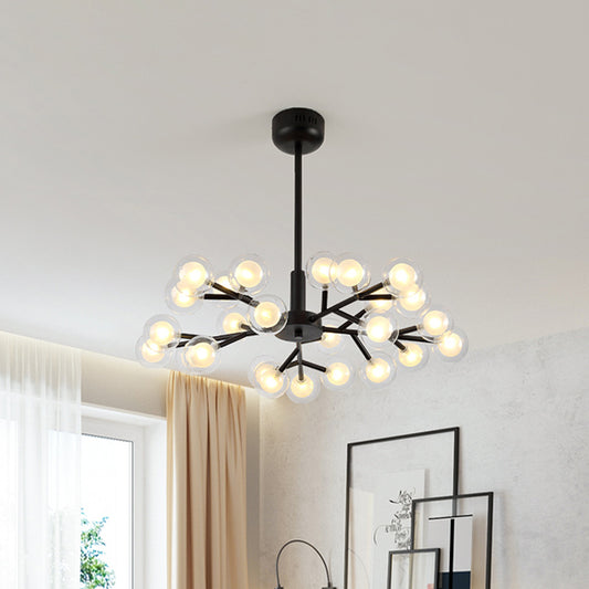 Black Branching Chandelier Pendant Light Modern Nordic Style 25/30/45 Lights Metal Hanging Light with Clear Glass Ball Shade Clearhalo 'Ceiling Lights' 'Chandeliers' 'Modern Chandeliers' 'Modern' Lighting' 1886927