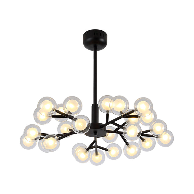 Black Branching Chandelier Pendant Light Modern Nordic Style 25/30/45 Lights Metal Hanging Light with Clear Glass Ball Shade Clearhalo 'Ceiling Lights' 'Chandeliers' 'Modern Chandeliers' 'Modern' Lighting' 1886928