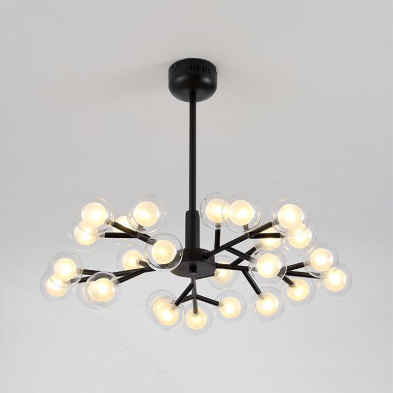 Black Branching Chandelier Pendant Light Modern Nordic Style 25/30/45 Lights Metal Hanging Light with Clear Glass Ball Shade Clearhalo 'Ceiling Lights' 'Chandeliers' 'Modern Chandeliers' 'Modern' Lighting' 1886929