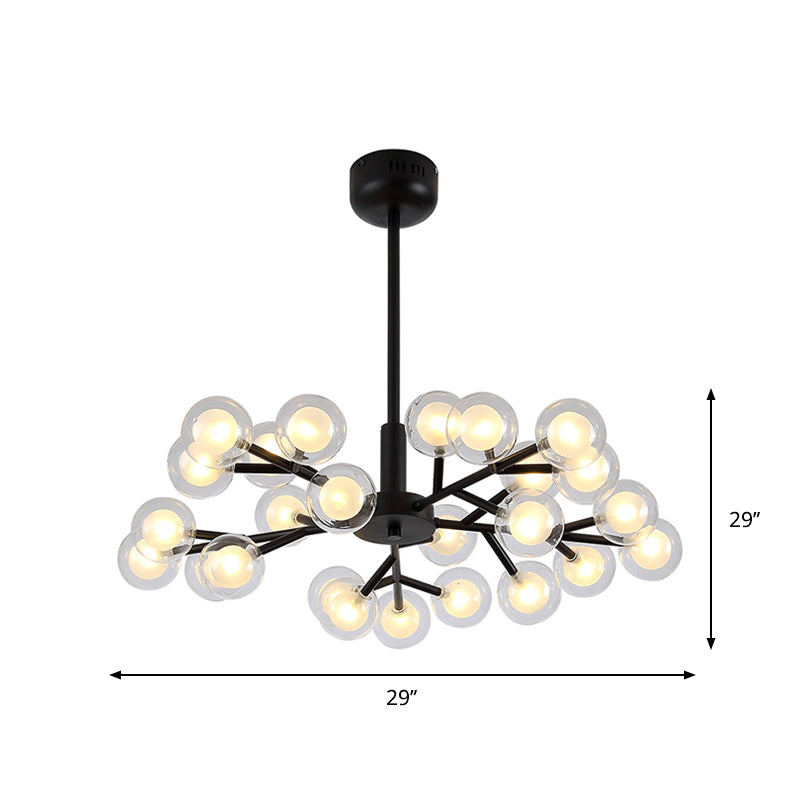 Black Branching Chandelier Pendant Light Modern Nordic Style 25/30/45 Lights Metal Hanging Light with Clear Glass Ball Shade Clearhalo 'Ceiling Lights' 'Chandeliers' 'Modern Chandeliers' 'Modern' Lighting' 1886930