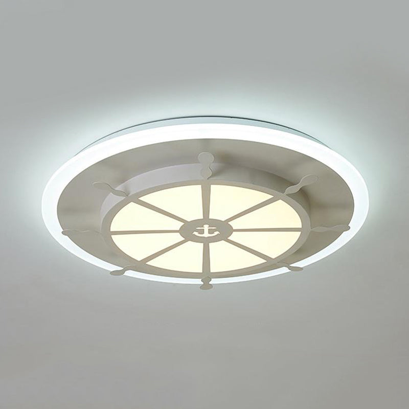 Metal Compass Flush Mount Light Dining Room Nautical Style Ceiling Lamp in White Finish White Warm Clearhalo 'Ceiling Lights' 'Close To Ceiling Lights' 'Close to ceiling' 'Flush mount' Lighting' 188733