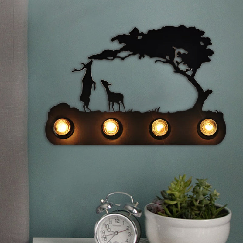 Study Room Conveyor Belt Wall Light with Deer Metal 4 Bulbs Antique Black Sconce Light Black Clearhalo 'Wall Lamps & Sconces' 'Wall Lights' Lighting' 188736