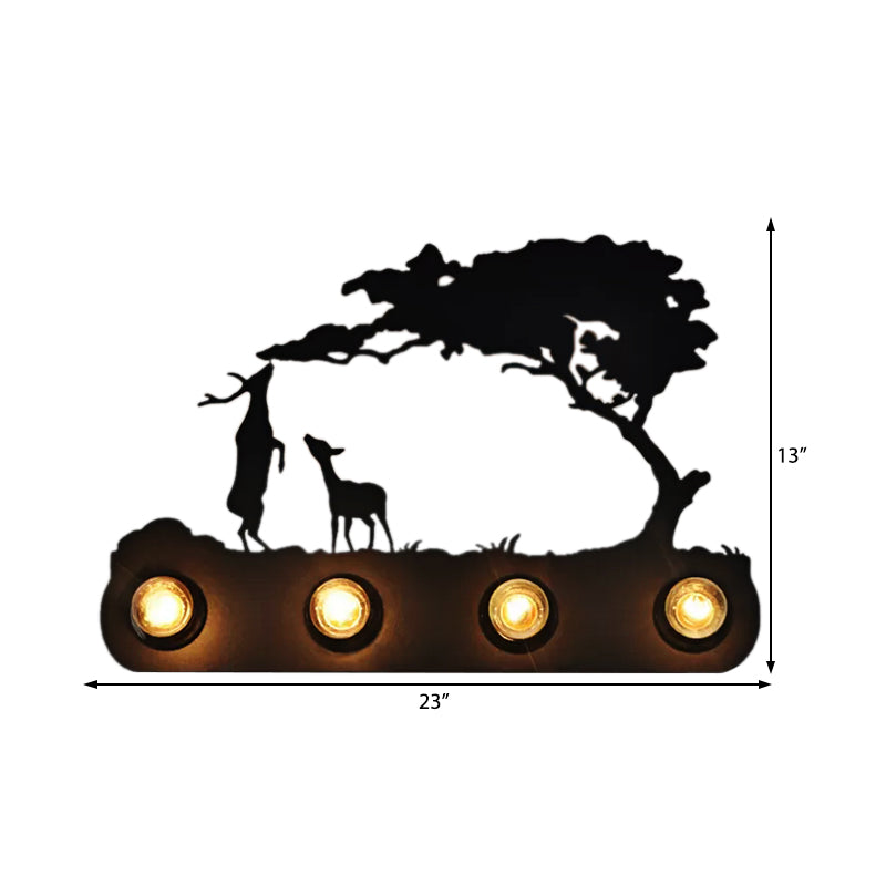 Study Room Conveyor Belt Wall Light with Deer Metal 4 Bulbs Antique Black Sconce Light Clearhalo 'Wall Lamps & Sconces' 'Wall Lights' Lighting' 188739