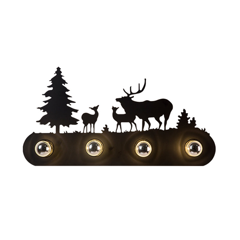 Rustic Conveyor Belt Sconce Light 4 Bulbs Metal Wall Lamp with Deer in Black for Living Room Clearhalo 'Wall Lamps & Sconces' 'Wall Lights' Lighting' 188742