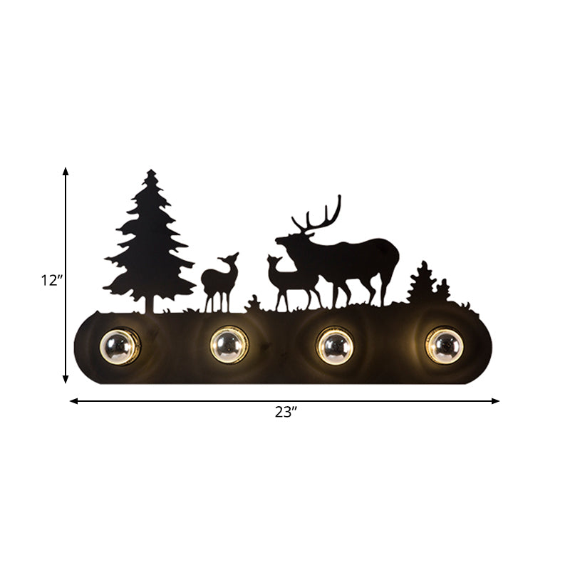 Rustic Conveyor Belt Sconce Light 4 Bulbs Metal Wall Lamp with Deer in Black for Living Room Clearhalo 'Wall Lamps & Sconces' 'Wall Lights' Lighting' 188743