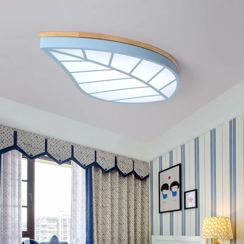 Blue Leaf Flush Mount Light Cartoon Acrylic LED Ceiling Lamp for Child Bedroom Blue 16" White Clearhalo 'Ceiling Lights' 'Close To Ceiling Lights' 'Close to ceiling' 'Flush mount' Lighting' 188745