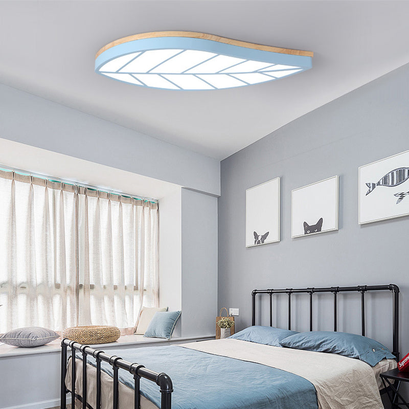 Blue Leaf Flush Mount Light Cartoon Acrylic LED Ceiling Lamp for Child Bedroom Blue 25.5" White Clearhalo 'Ceiling Lights' 'Close To Ceiling Lights' 'Close to ceiling' 'Flush mount' Lighting' 188747