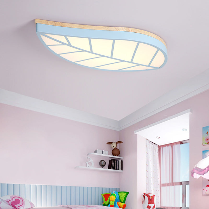 Blue Leaf Flush Mount Light Cartoon Acrylic LED Ceiling Lamp for Child Bedroom Blue 16" Warm Clearhalo 'Ceiling Lights' 'Close To Ceiling Lights' 'Close to ceiling' 'Flush mount' Lighting' 188749